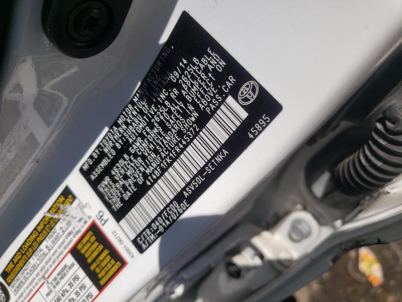 Photo 10 from auction – 2015 TOYOTA CAMRY LE with VIN 4T4BF1FK1FR445372