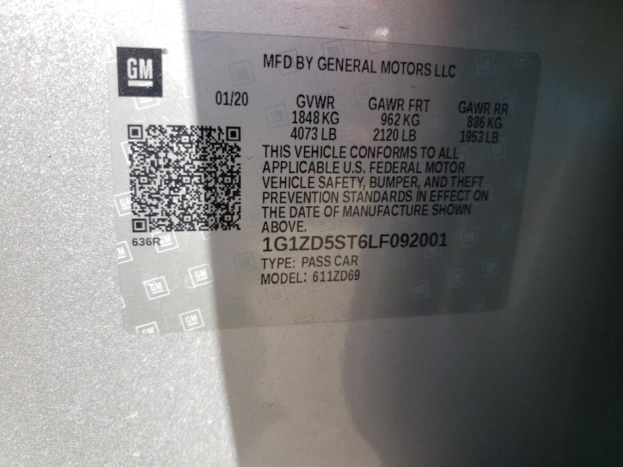 Photo 10 from auction – 2020 CHEVROLET MALIBU LT with VIN 1G1ZD5ST6LF092001