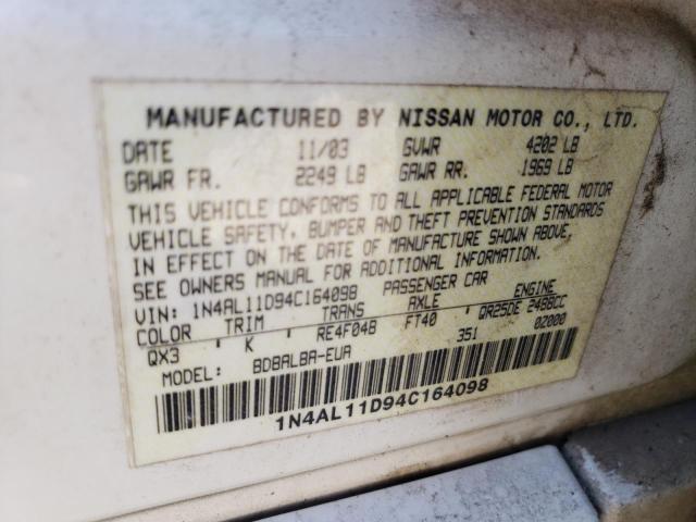 Photo 10 from auction – 2004 NISSAN ALTIMA BAS with VIN 1N4AL11D94C164098
