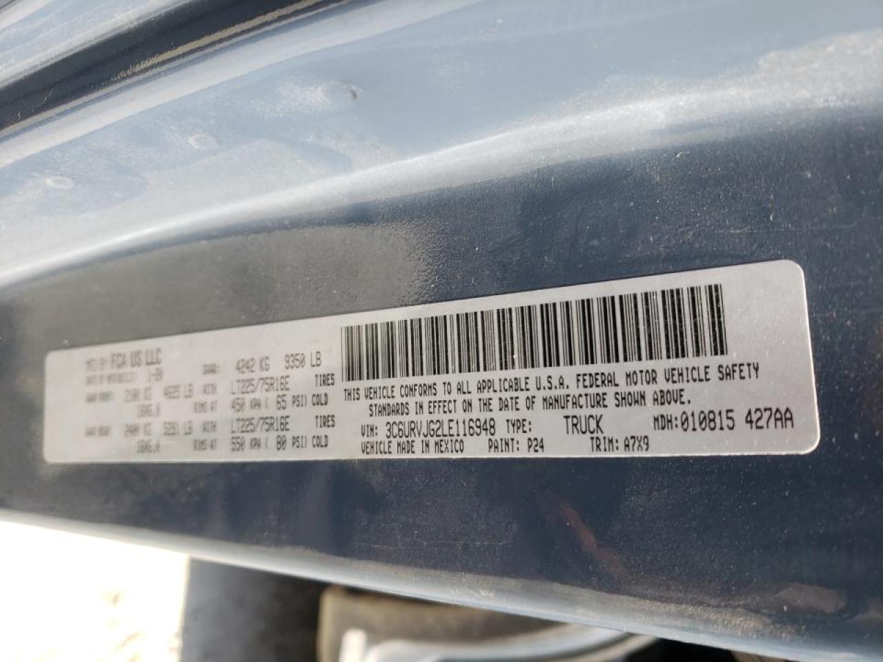 Photo 10 from auction – 2020 RAM PROMASTER with VIN 3C6URVJG2LE116948