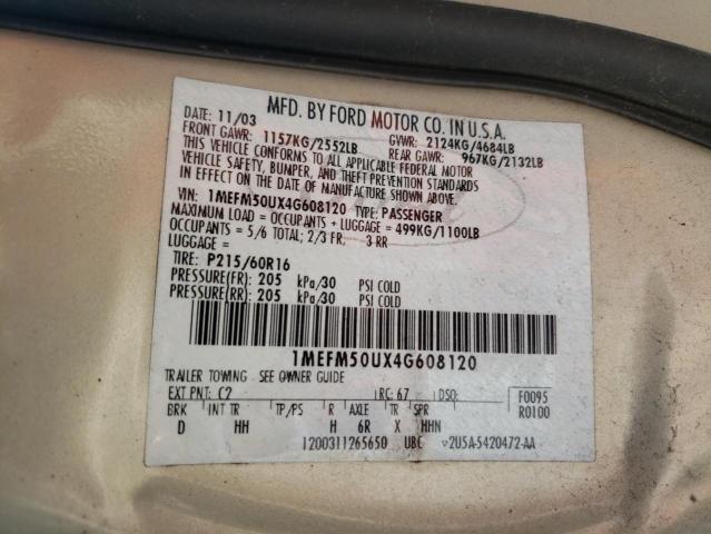 Photo 10 from auction – 2004 MERCURY SABLE GS with VIN 1MEFM50UX4G608120