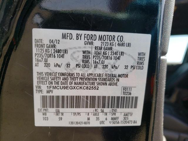 Photo 10 from auction – 2012 FORD ESCAPE LIM with VIN 1FMCU9EGXCKC82552