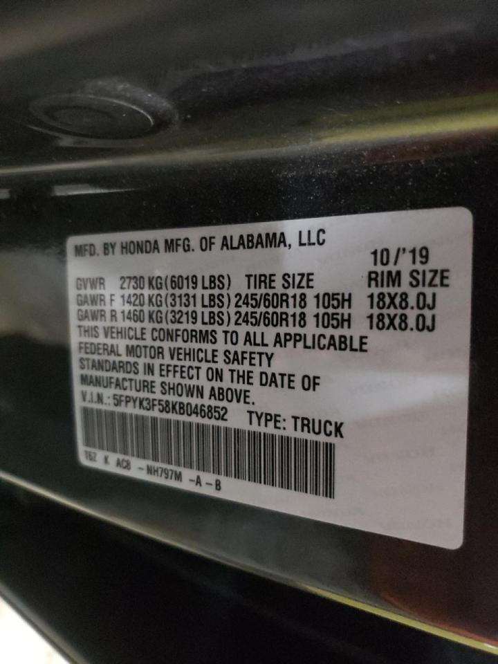 Photo 10 from auction – 2019 HONDA RIDGELINE with VIN 5FPYK3F58KB046852