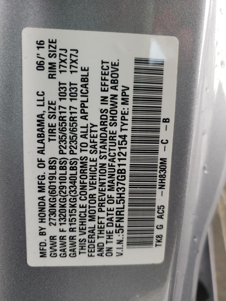 Photo 10 from auction – 2016 HONDA ODYSSEY SE with VIN 5FNRL5H37GB112154