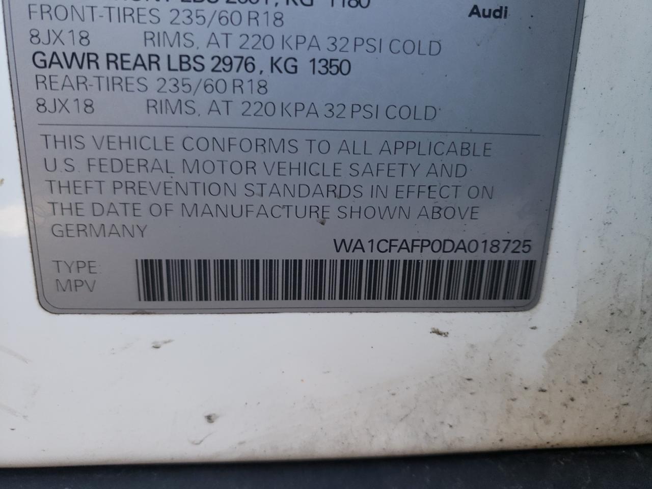 Фото 10 с аукциона – 2013 AUDI Q5 PREMIUM с VIN WA1CFAFP0DA018725