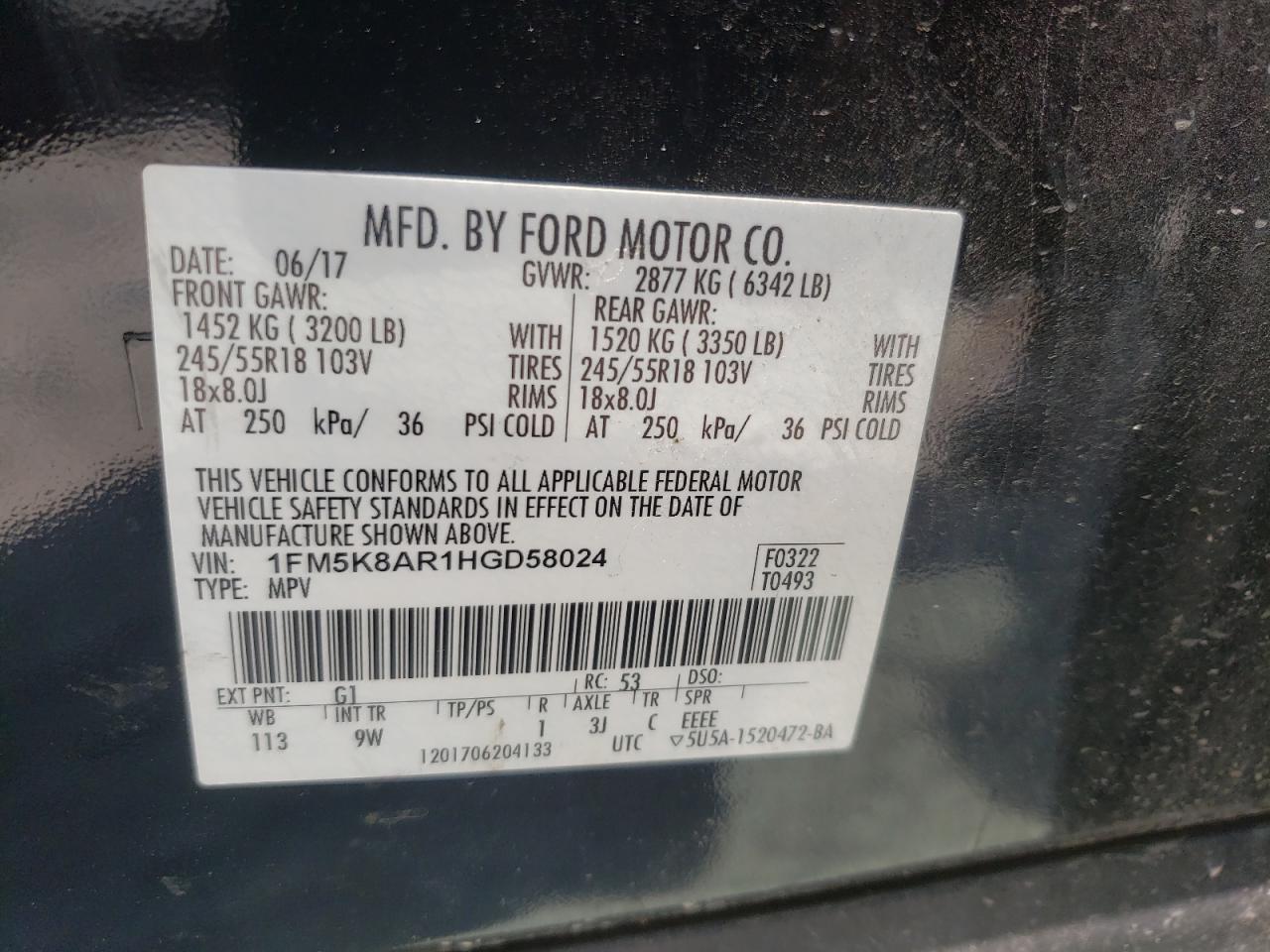 Photo 10 from auction – 2017 FORD EXPLORER P with VIN 1FM5K8AR1HGD58024