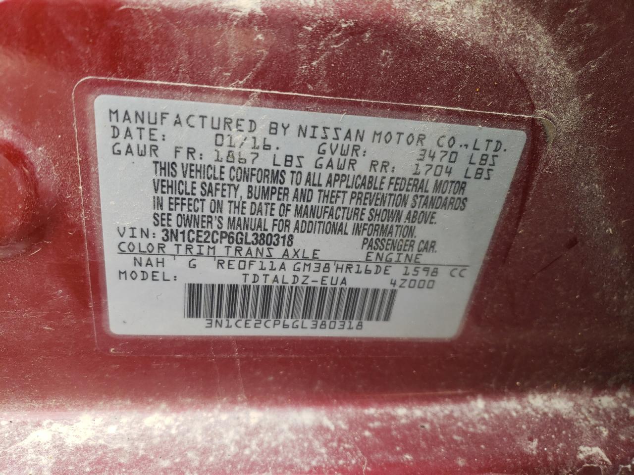 Photo 10 from auction – 2016 NISSAN VERSA NOTE with VIN 3N1CE2CP6GL380318