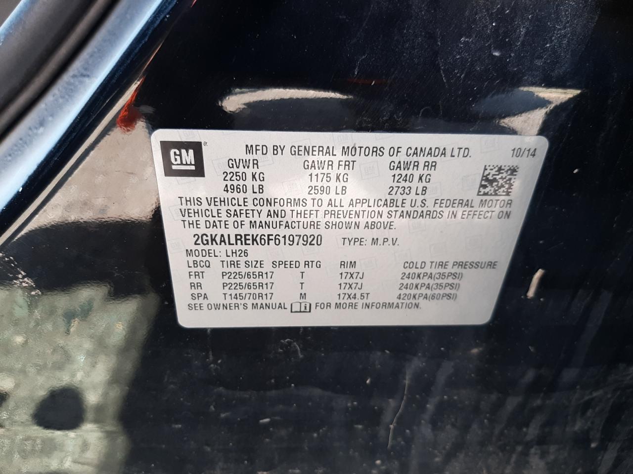 Photo 10 from auction – 2015 GMC TERRAIN SL with VIN 2GKALREK6F6197920