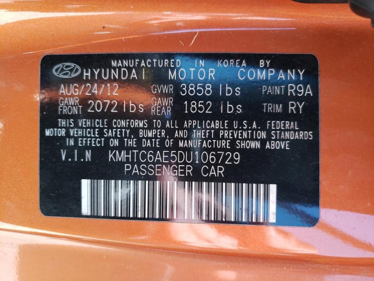 Photo 10 from auction – 2013 HYUNDAI VELOSTER T with VIN KMHTC6AE5DU106729