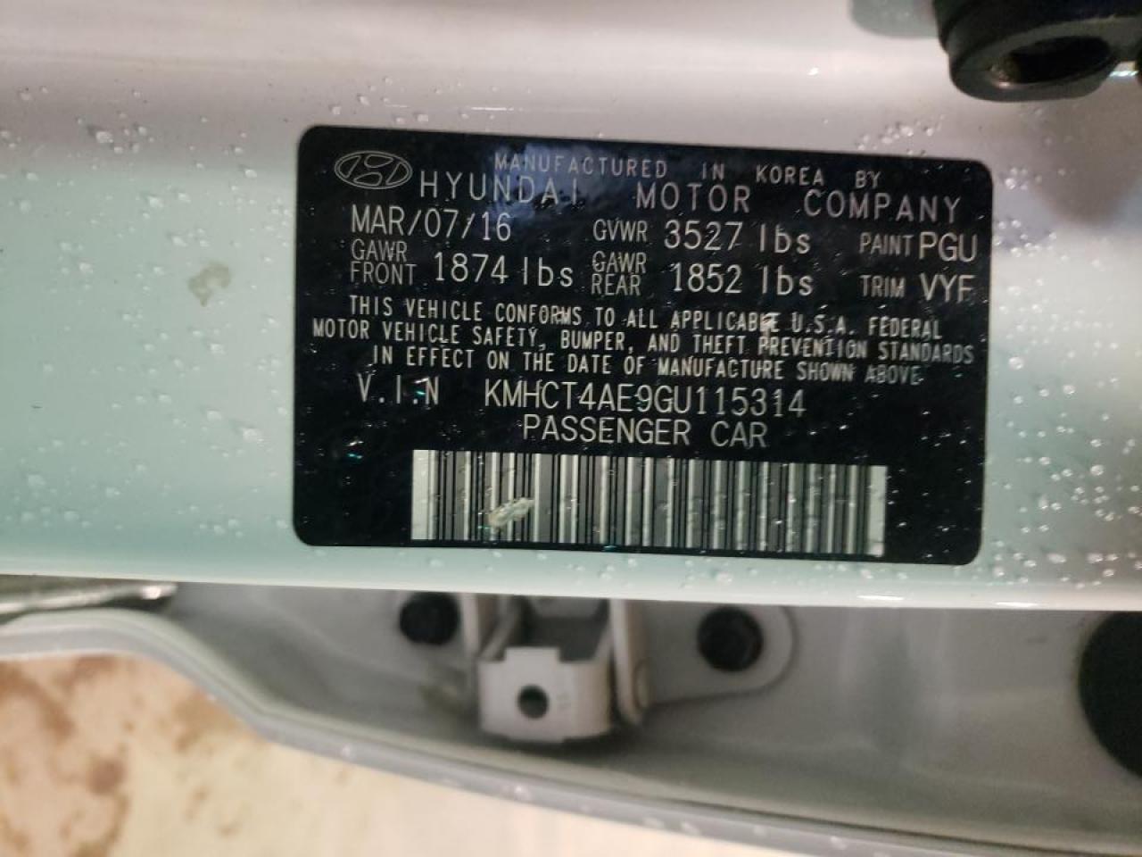 Photo 20 from auction – 2016 HYUNDAI ACCENT SE with VIN KMHCT4AE9GU115314