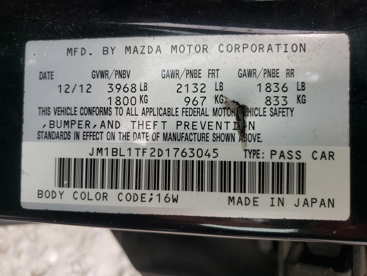 Photo 10 from auction – 2013 MAZDA 3 I with VIN JM1BL1TF2D1763045