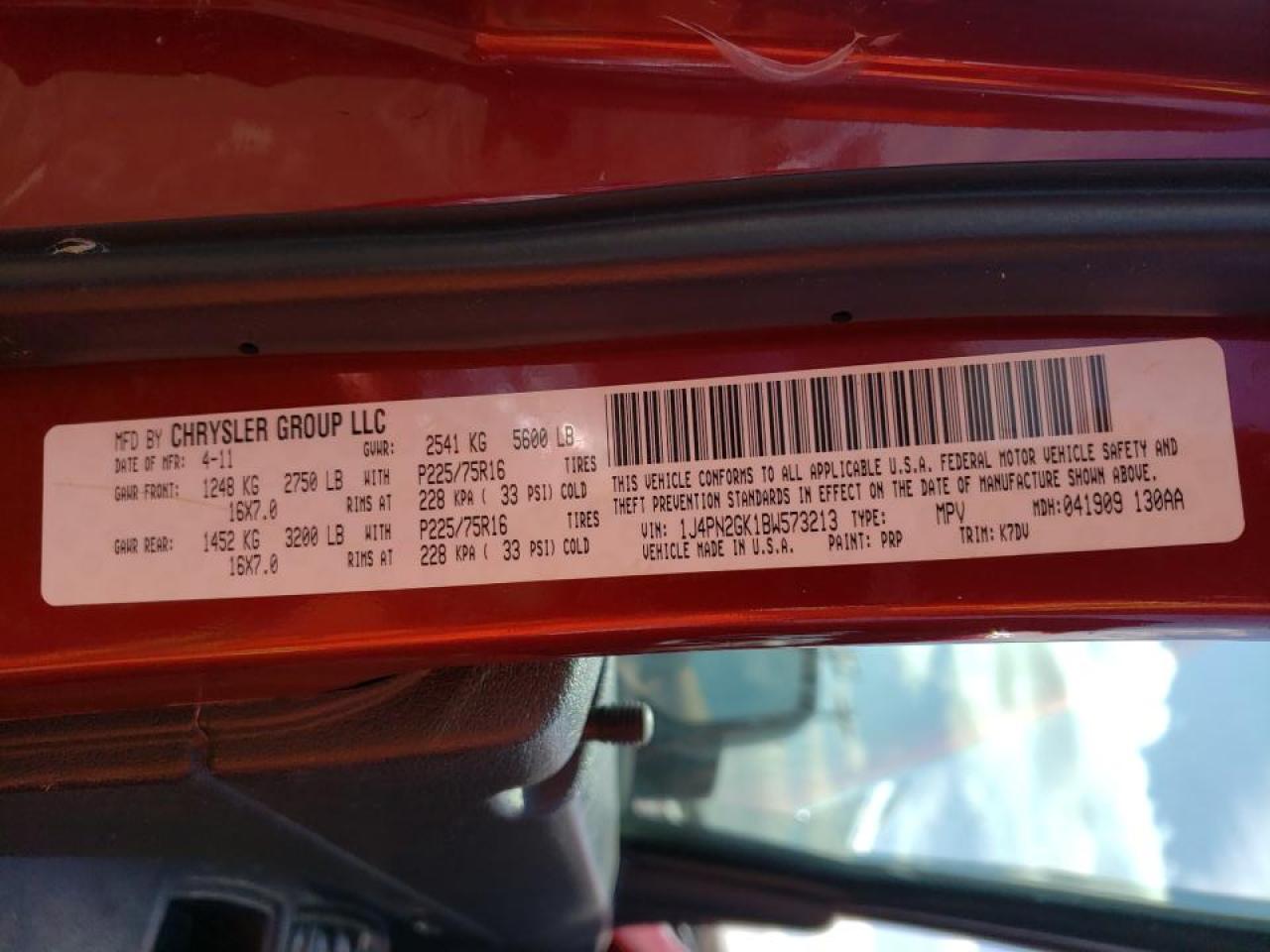 Photo 10 from auction – 2011 JEEP LIBERTY SP with VIN 1J4PN2GK1BW573213