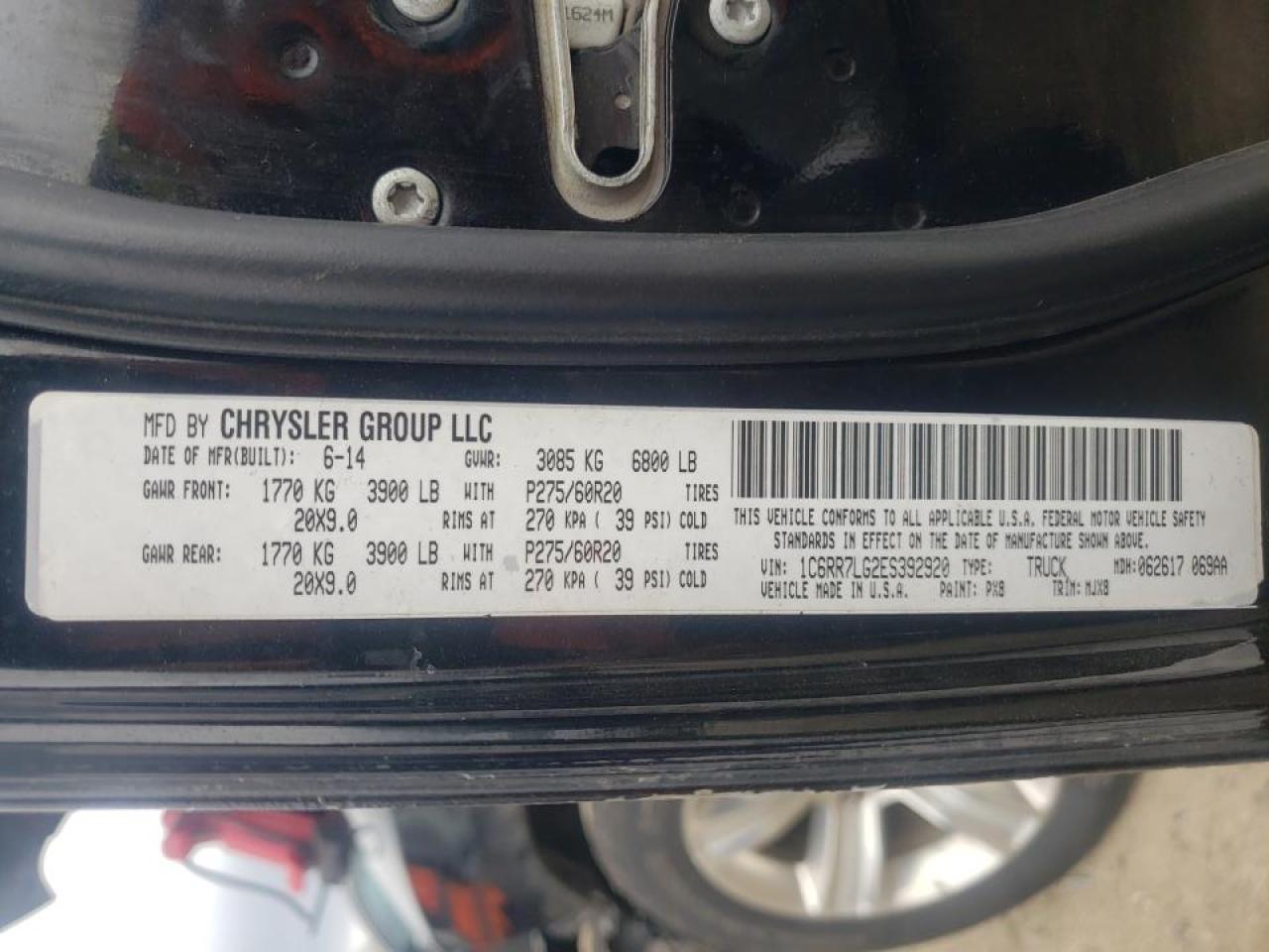 Photo 10 from auction – 2014 RAM 1500 SLT with VIN 1C6RR7LG2ES392920
