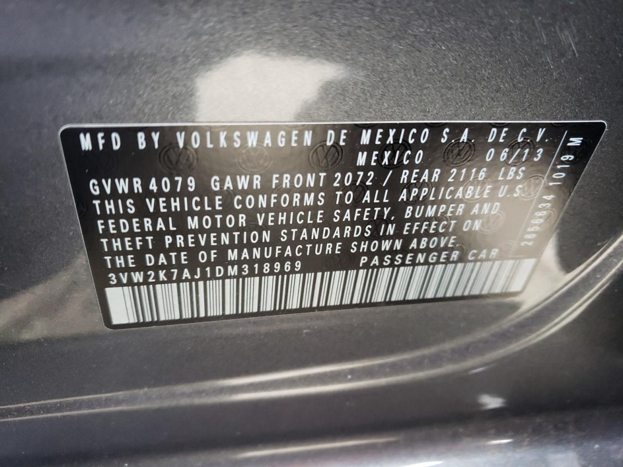 Photo 10 from auction – 2013 VOLKSWAGEN JETTA BASE with VIN 3VW2K7AJ1DM318969