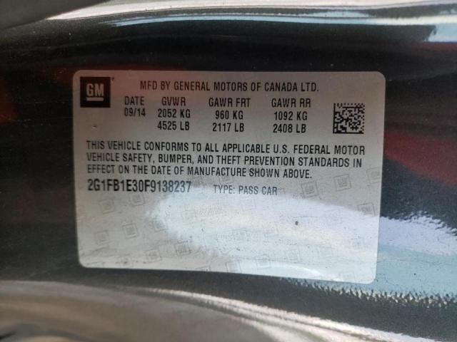 Photo 10 from auction – 2015 CHEVROLET CAMARO LS with VIN 2G1FB1E30F9138237