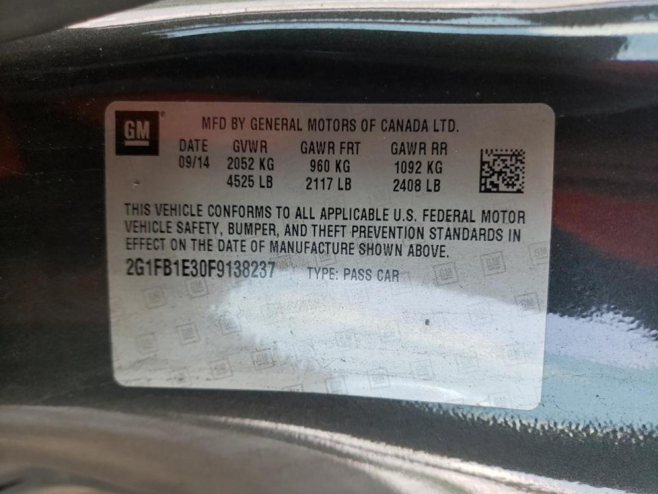 Photo 20 from auction – 2015 CHEVROLET CAMARO LS with VIN 2G1FB1E30F9138237