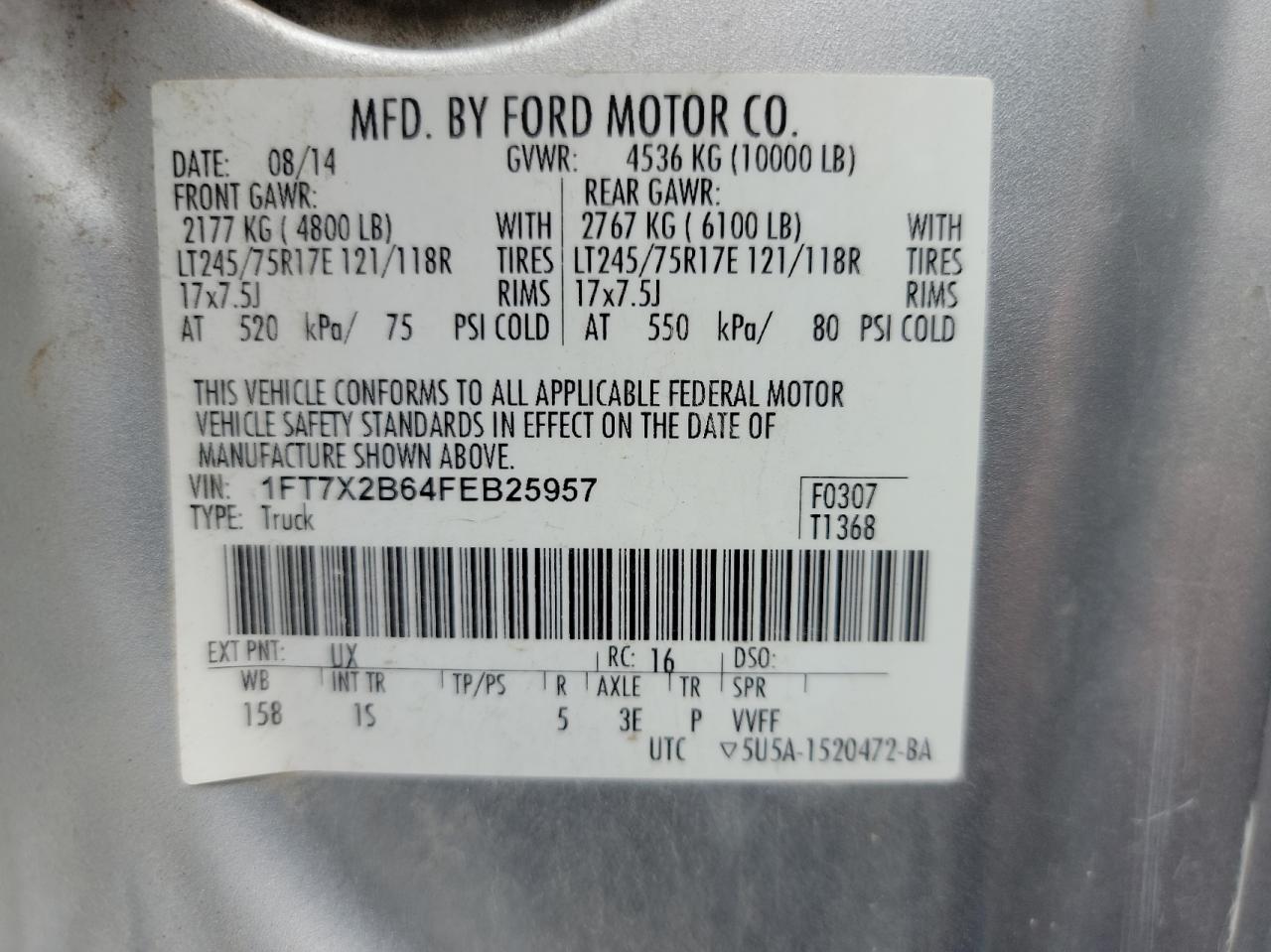 Photo 10 from auction – 2015 FORD F250 SUPER with VIN 1FT7X2B64FEB25957