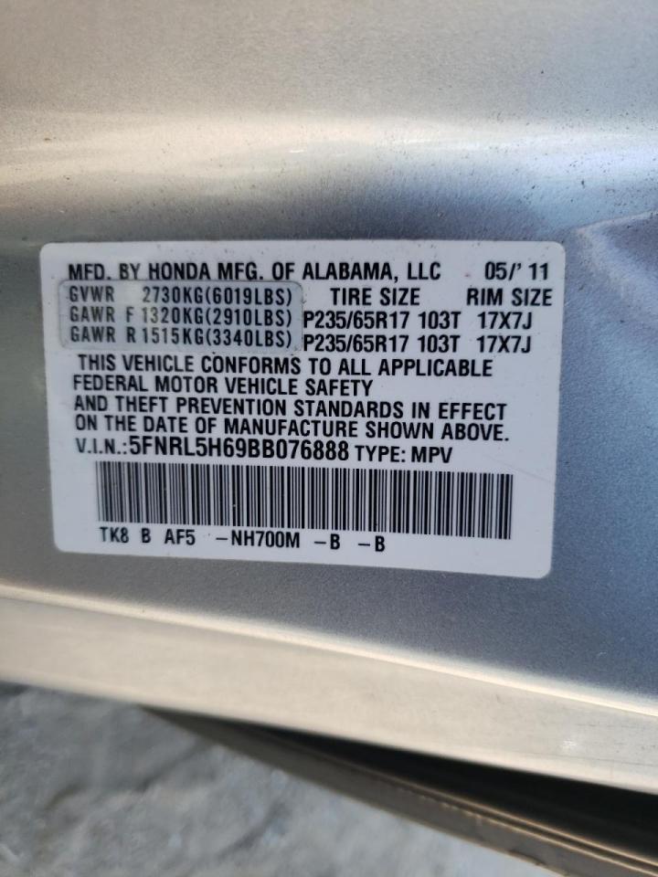 Photo 10 from auction – 2011 HONDA ODYSSEY EX with VIN 5FNRL5H69BB076888