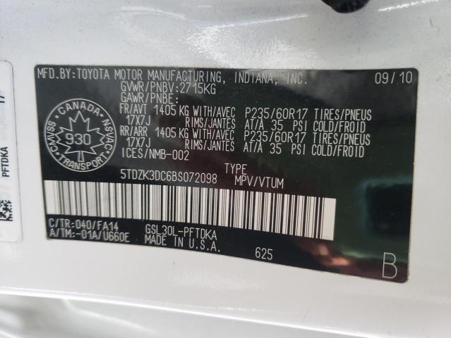 Photo 10 from auction – 2011 TOYOTA SIENNA with VIN 5TDZK3DC6BS072098