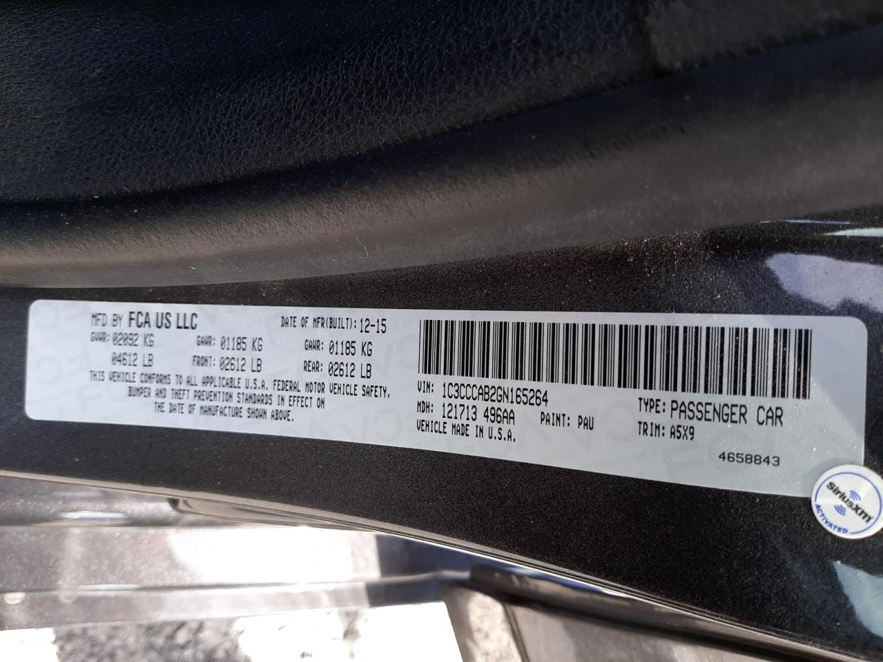 Photo 17 from auction – 2016 CHRYSLER 200 LIMITE with VIN 1C3CCCAB2GN165264