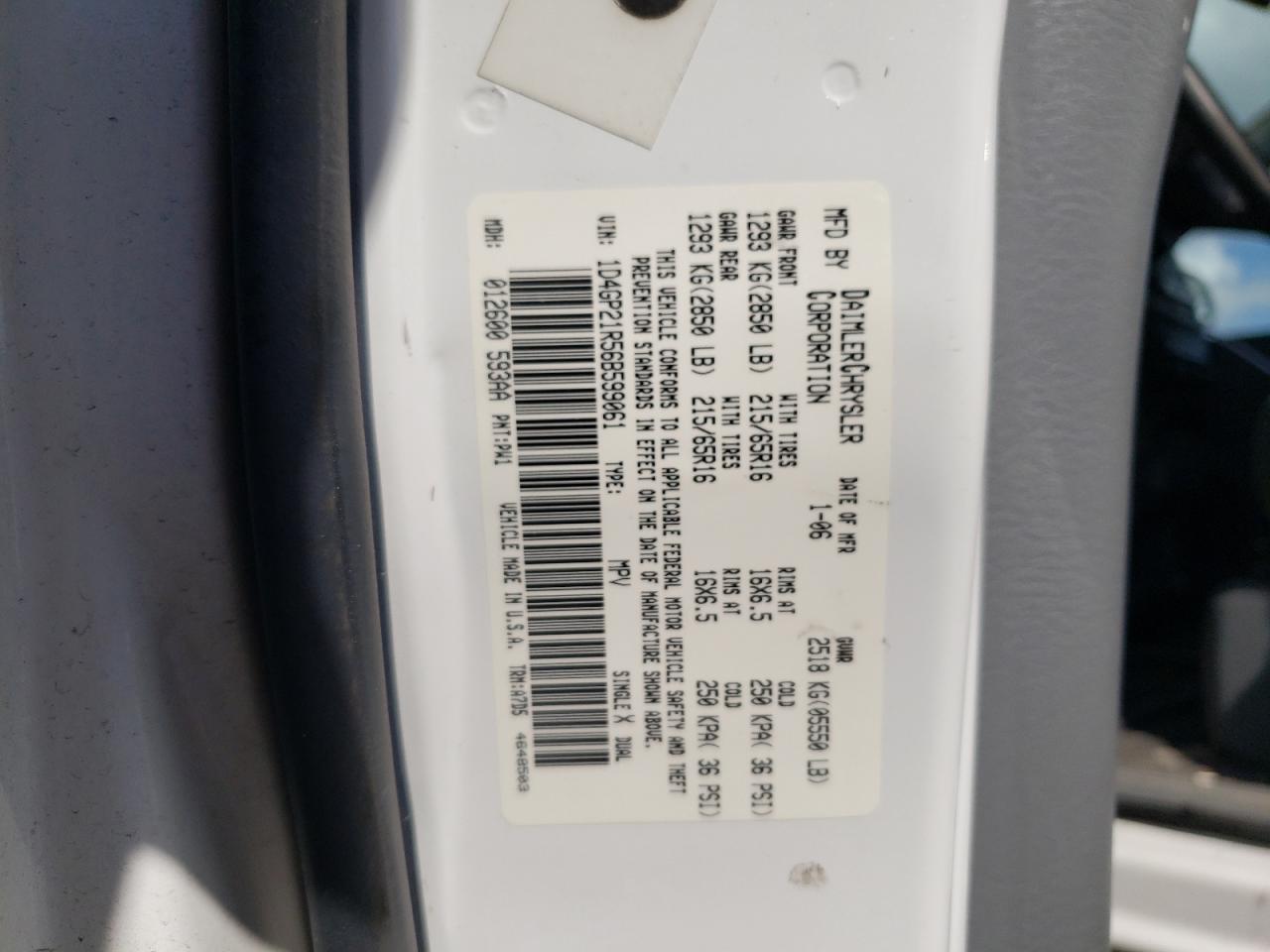 Photo 11 from auction – 2006 DODGE CARAVAN C/ with VIN 1D4GP21R56B599061