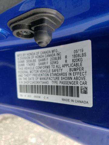 Photo 10 from auction – 2019 HONDA CIVIC SI with VIN 2HGFC3A53KH754443