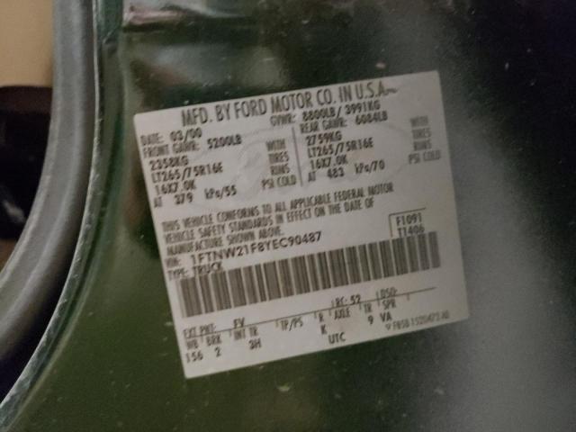 Photo 10 from auction – 2000 FORD F250 SUPER with VIN 1FTNW21F8YEC90487