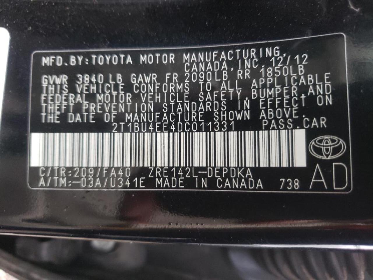 Photo 10 from auction – 2013 TOYOTA COROLLA BA with VIN 2T1BU4EE4DC011331