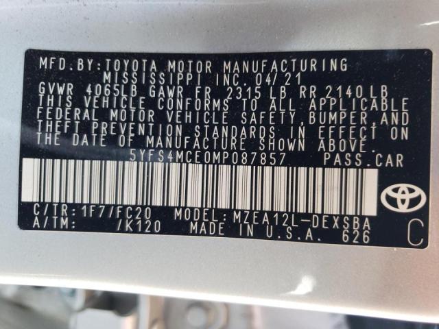 Photo 10 from auction – 2021 TOYOTA COROLLA SE with VIN 5YFS4MCE0MP087857