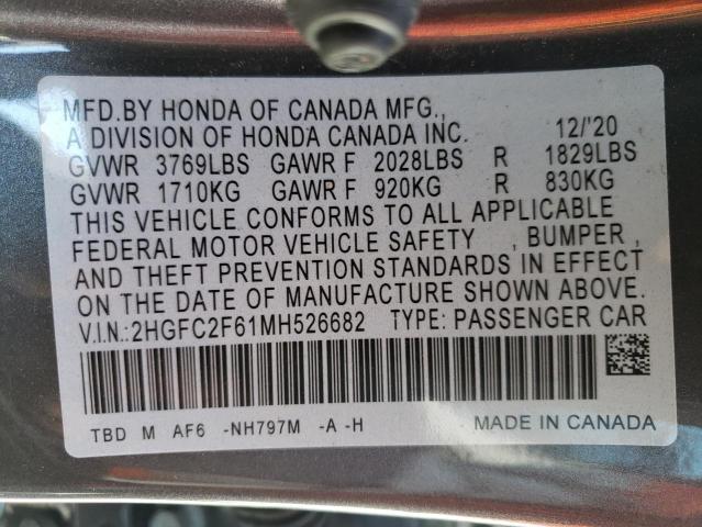 Photo 10 from auction – 2021 HONDA CIVIC LX with VIN 2HGFC2F61MH526682
