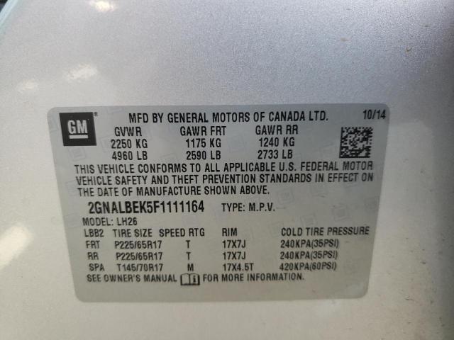 Photo 10 from auction – 2015 CHEVROLET EQUINOX LT with VIN 2GNALBEK5F1111164
