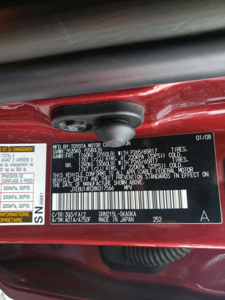 Photo 10 from auction – 2008 TOYOTA 4RUNNER SR with VIN JTEBU14R28K017566