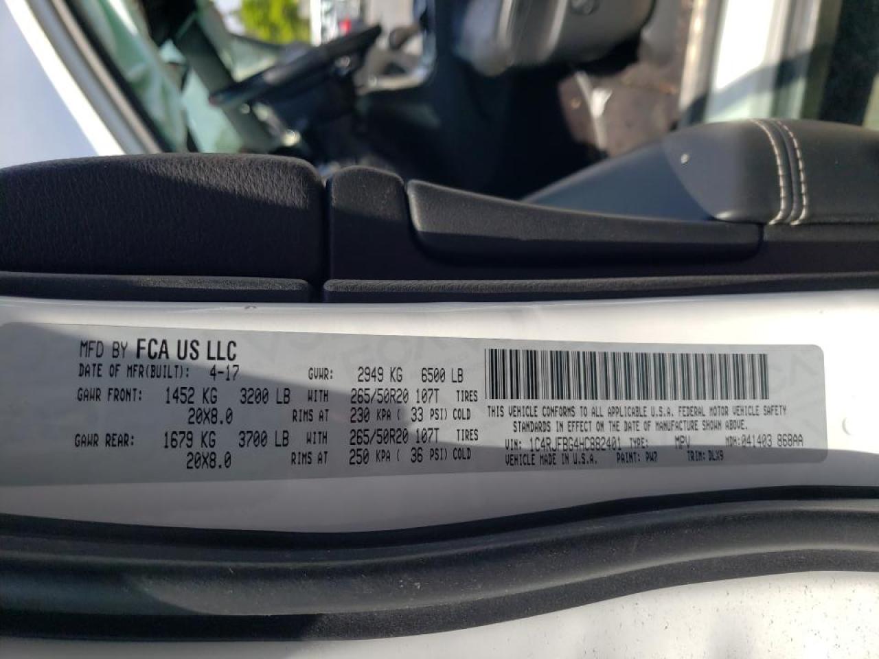 Photo 10 from auction – 2017 JEEP GRAND CHER with VIN 1C4RJFBG4HC882401