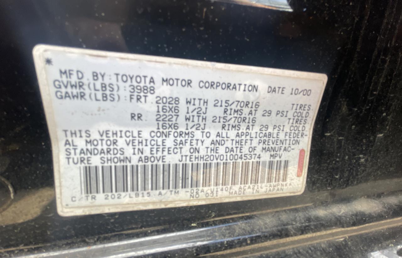 Photo 10 from auction – 2001 TOYOTA RAV4 with VIN JTEHH20V010045374