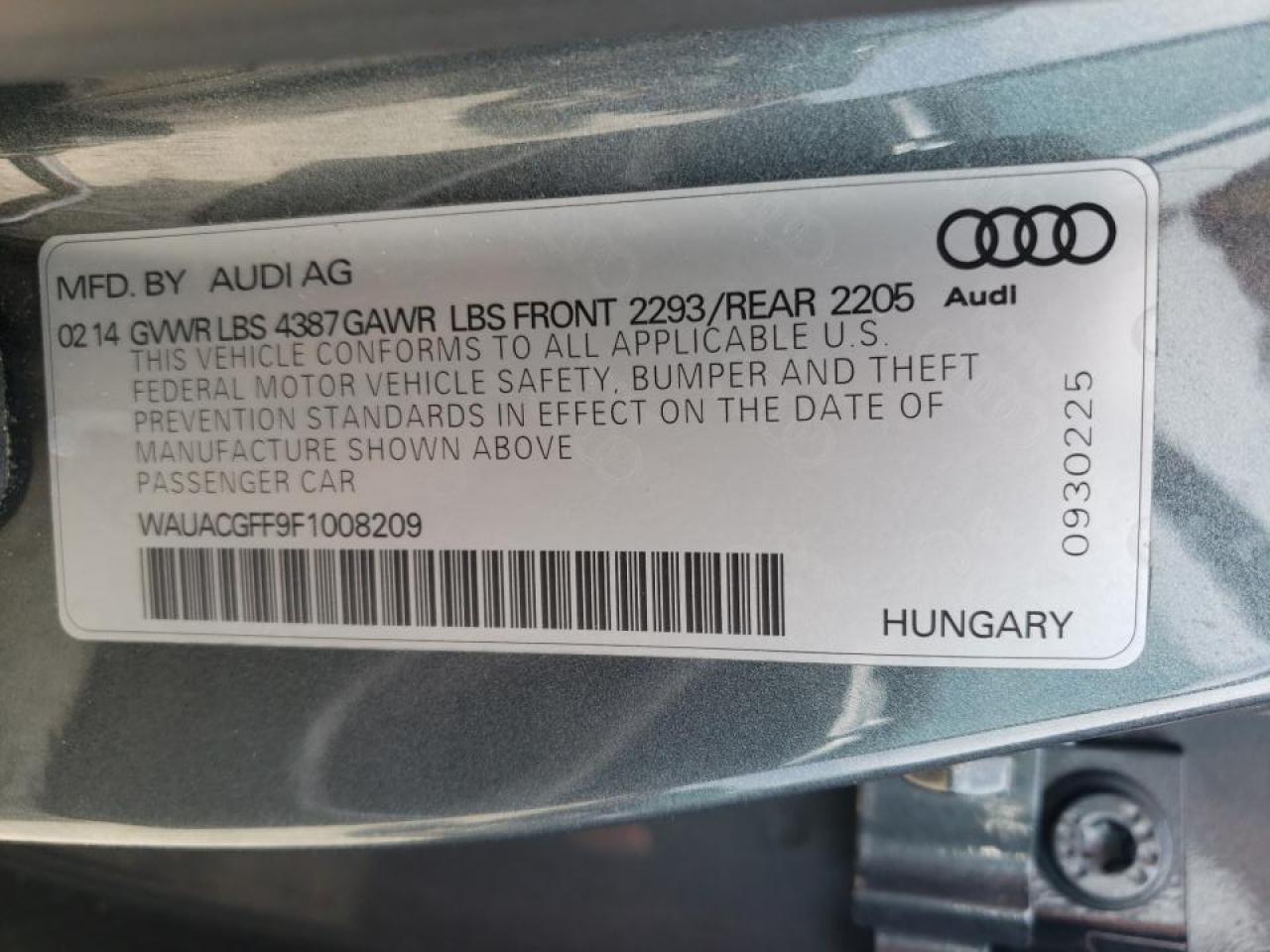 Photo 10 from auction – 2015 AUDI A3 PREMIUM with VIN WAUACGFF9F1008209