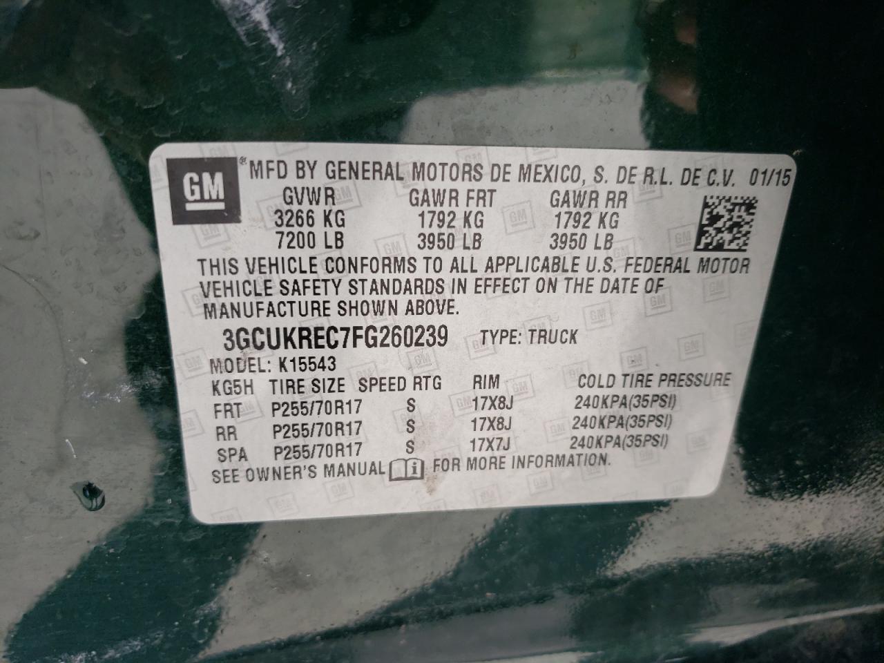 Photo 10 from auction – 2015 CHEVROLET SILVERADO with VIN 3GCUKREC7FG260239