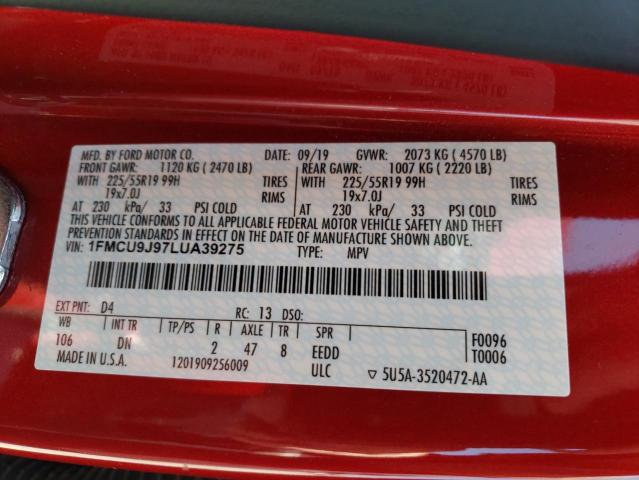 Photo 10 from auction – 2020 FORD ESCAPE TIT with VIN 1FMCU9J97LUA39275