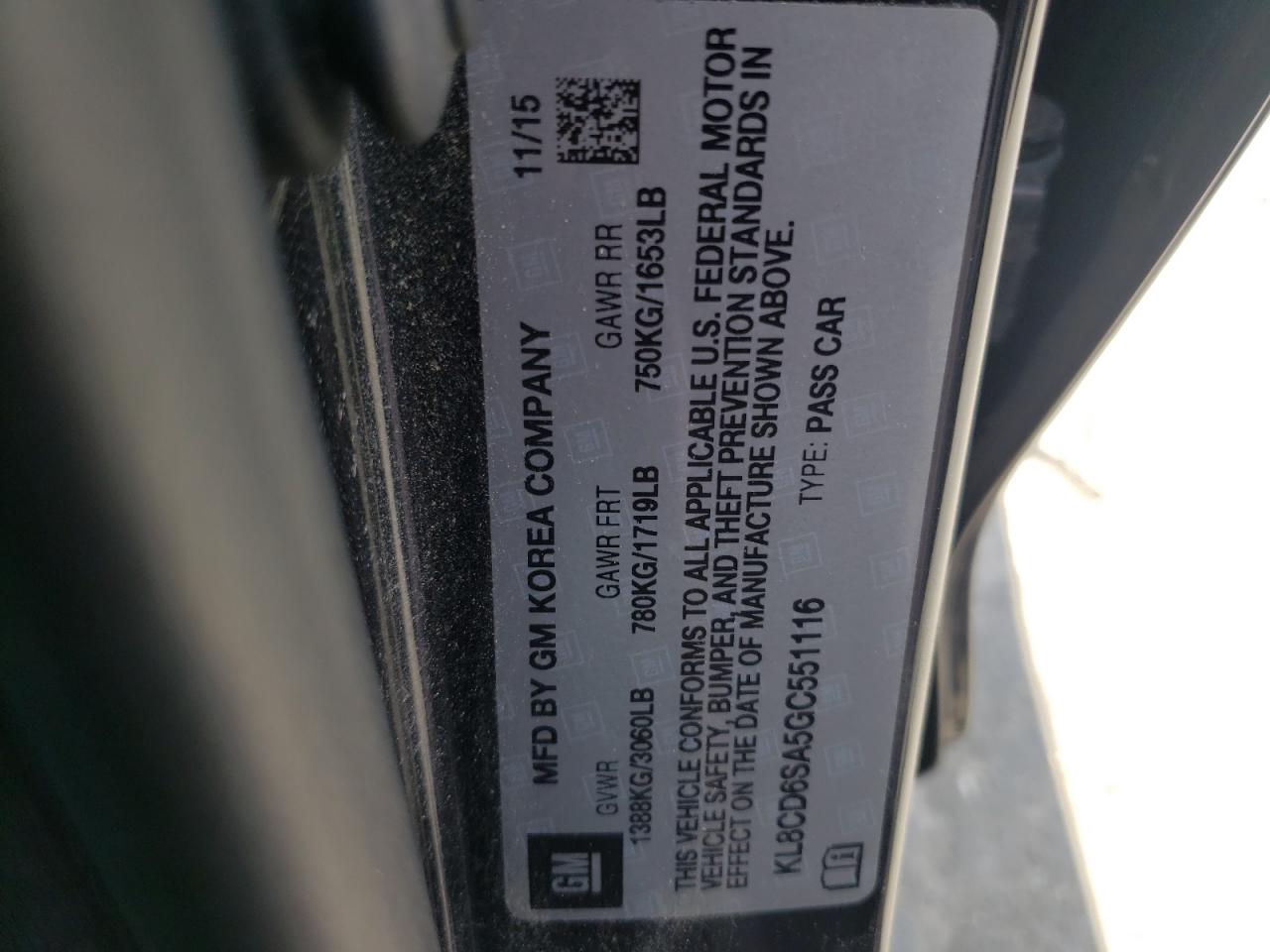 Photo 10 from auction – 2016 CHEVROLET SPARK 1LT with VIN KL8CD6SA5GC551116