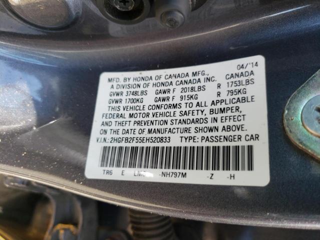 Photo 10 from auction – 2014 HONDA CIVIC LX with VIN 2HGFB2F55EH520833