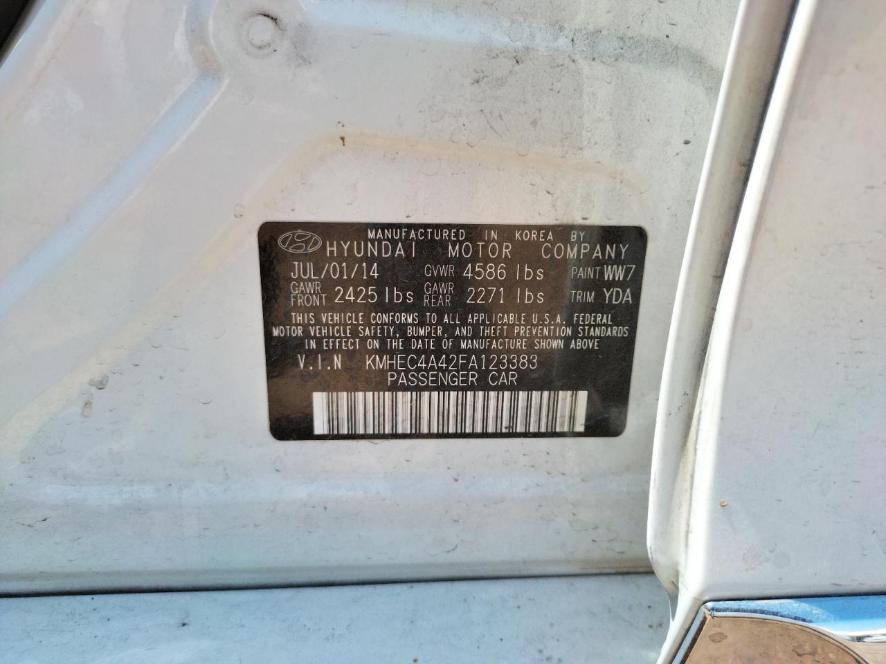 Photo 10 from auction – 2015 HYUNDAI SONATA HYB with VIN KMHEC4A42FA123383