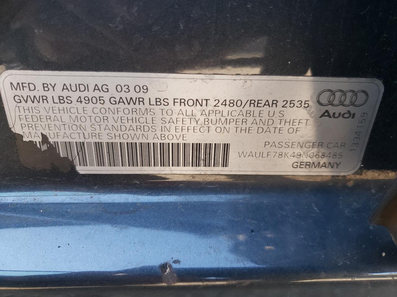 Photo 10 from auction – 2009 AUDI A4 2.0T QU with VIN WAULF78K49N068485