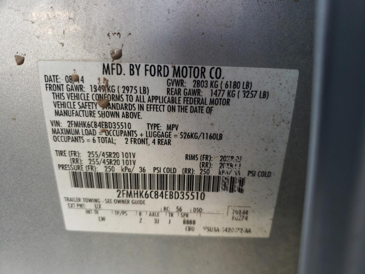 Photo 10 from auction – 2014 FORD FLEX SEL with VIN 2FMHK6C84EBD35510