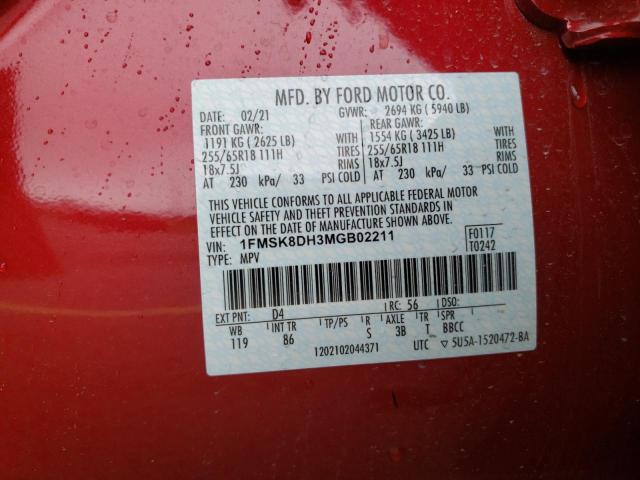 Photo 10 from auction – 2021 FORD EXPLORER X with VIN 1FMSK8DH3MGB02211