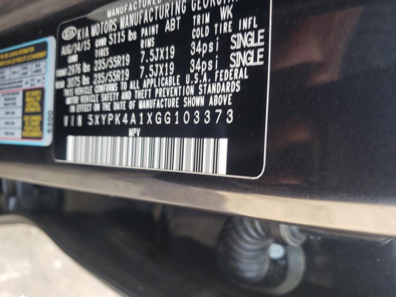 Photo 10 from auction – 2016 KIA SORENTO SX with VIN 5XYPK4A1XGG103373