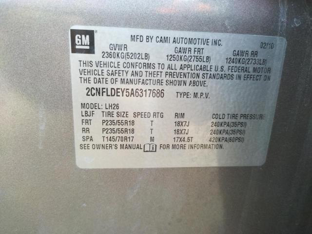 Photo 10 from auction – 2010 CHEVROLET EQUINOX LT with VIN 2CNFLDEY5A6317686
