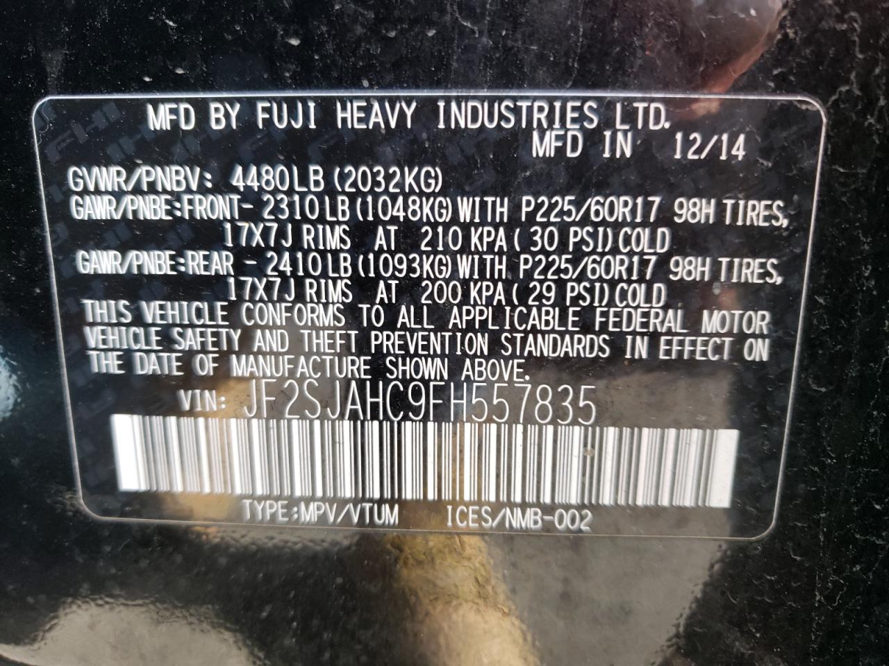 Photo 10 from auction – 2015 SUBARU FORESTER 2 with VIN JF2SJAHC9FH557835