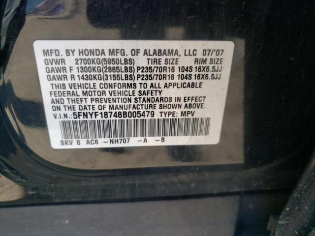 Photo 10 from auction – 2008 HONDA PILOT EXL with VIN 5FNYF18748B005479