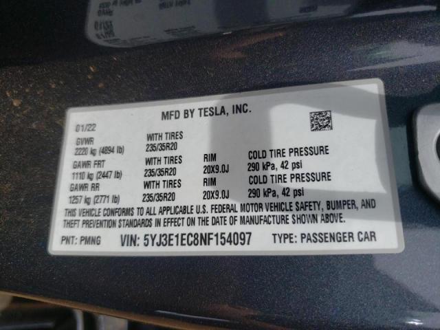 Photo 10 from auction – 2022 TESLA MODEL 3 with VIN 5YJ3E1EC8NF154097