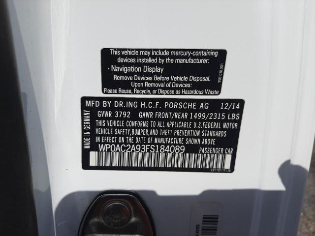 Photo 10 from auction – 2015 PORSCHE 911 GT3 with VIN WP0AC2A93FS184089
