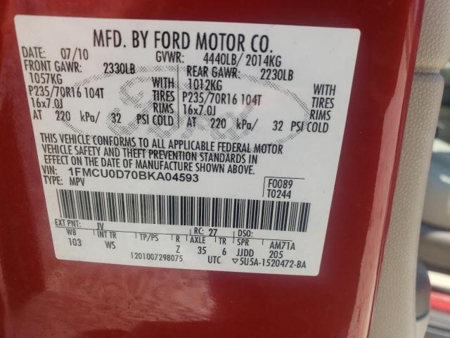 Photo 10 from auction – 2011 FORD ESCAPE XLT with VIN 1FMCU0D70BKA04593
